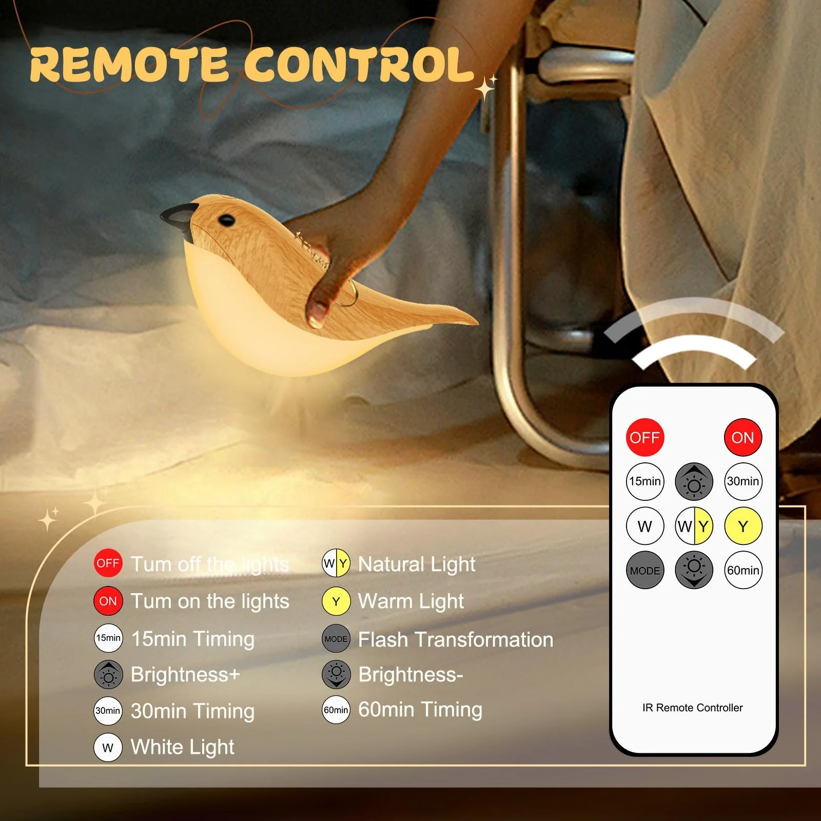 Настільна лампа LAVAED Stand Bird сенсорна акумуляторна USB Жовтий, фото №5