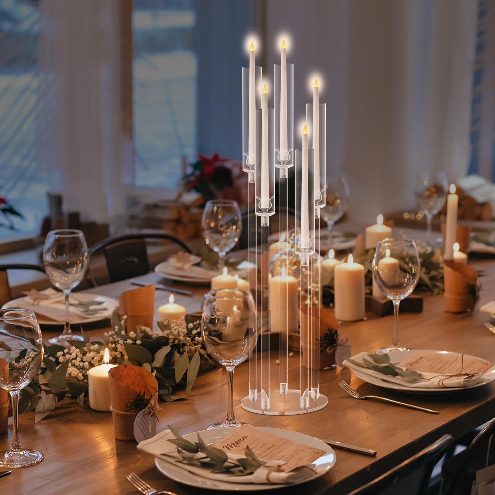 Подсвечник Yokawe Tall Candlestick Centerpieces 87см Tall Прозрачный 5 Arms с акриловыми абажурами LED Candle Toppers 1 набор, фото №6