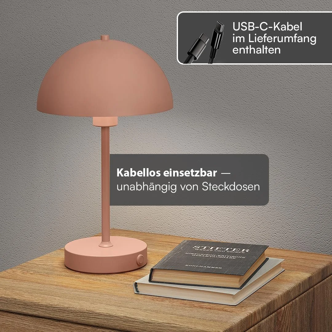 Настольная лампа skølm Aeriala LED аккумуляторная сенсорная в форме гриба металлическая терракотовая, фото №4