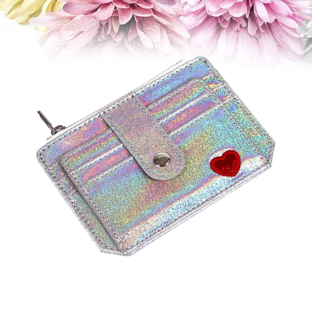 Кошелек Lurrose Holographic PU Кожаный С вышивкой для женщин Блестящая Сумочка Креативный Кошелек на молнии для банковских карт и денег (Серебряный) Фиолетовый S, Фиолетовый, Модный, фото №8