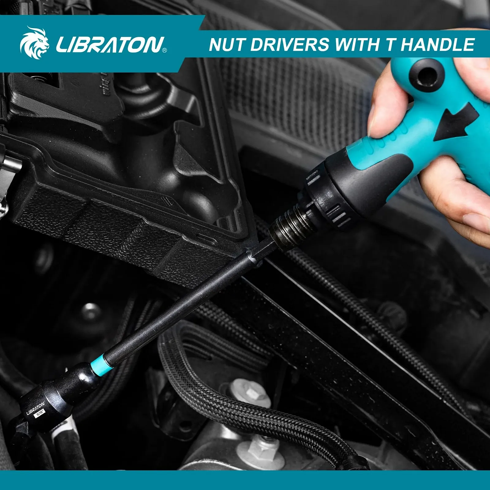 Набір магнітних подовжених головок LIBRATON 27 предметів 1/4 дюйм з Т-подібною тріскачкою Metric SAE S2 Bit Holder, фото №9