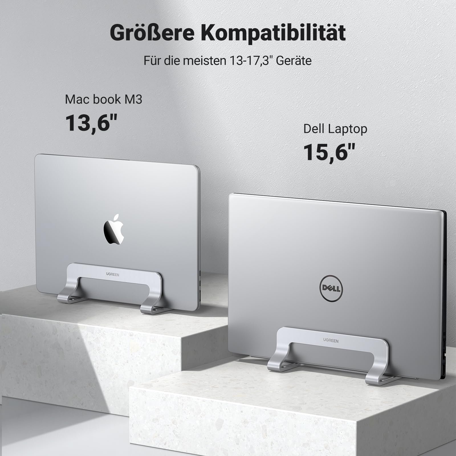 Подставка Вертикальная UGREEN Алюминиевая на 3 слота для MacBook Pro/Air, iPad, Huawei, Surface, Dell, HP и других, фото №7