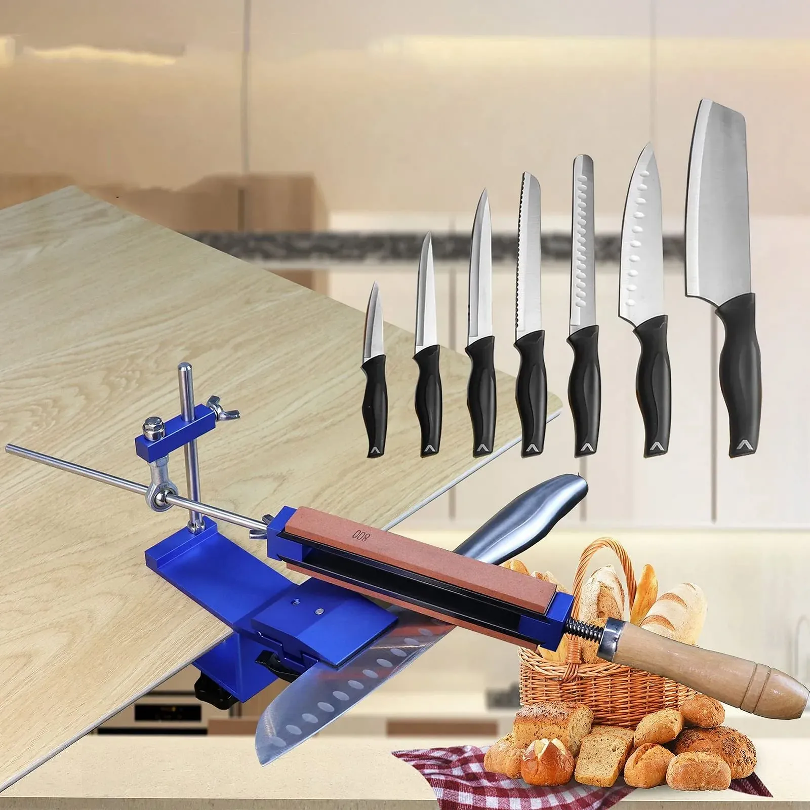 Набір для заточування ножів Kadimendium із фіксованим кутом поворотом на 360 градусів та 8 каменями, фото №5