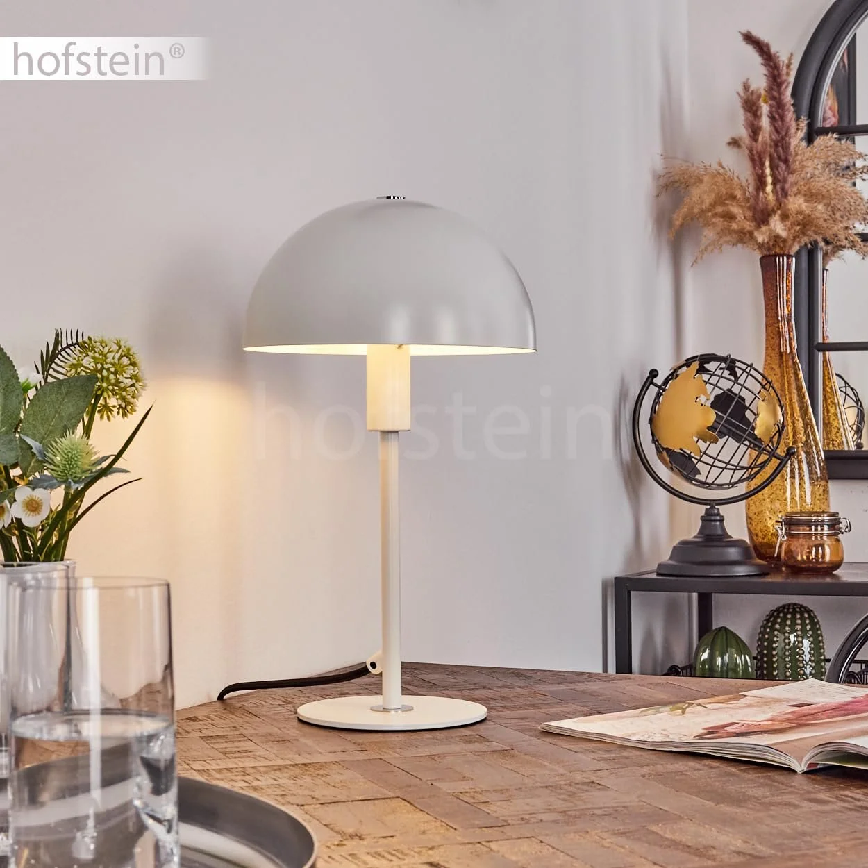 Настільна лампа Tati сучасна металева ретро/вінтаж 20 см висота 35 см вимикач на кабелі 1 x E14 біла, фото №8