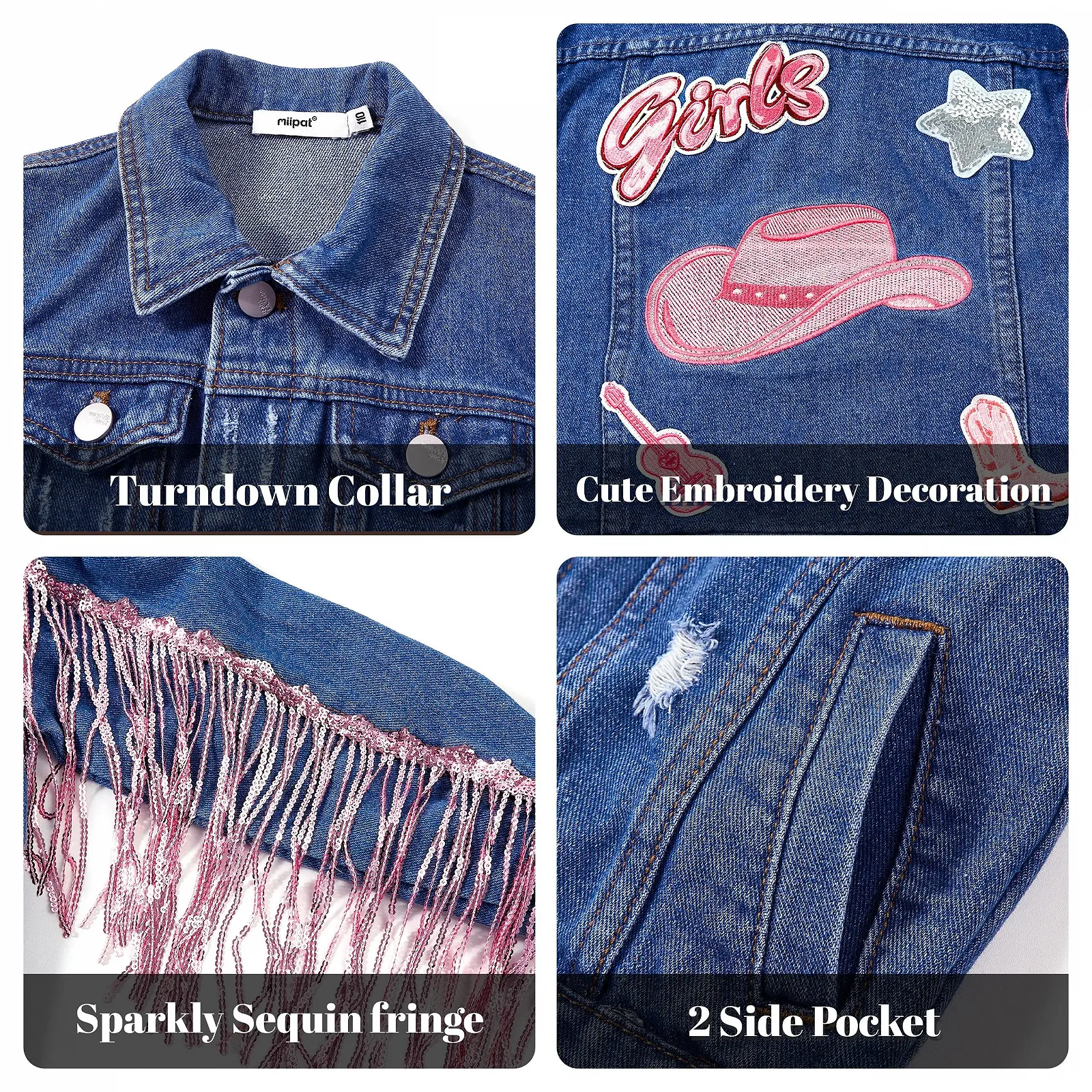 Джинсовая куртка Miipat для девочек, модная с блестками, детская джинсовая куртка для девочек от 18 месяцев до 11 лет, фото №5