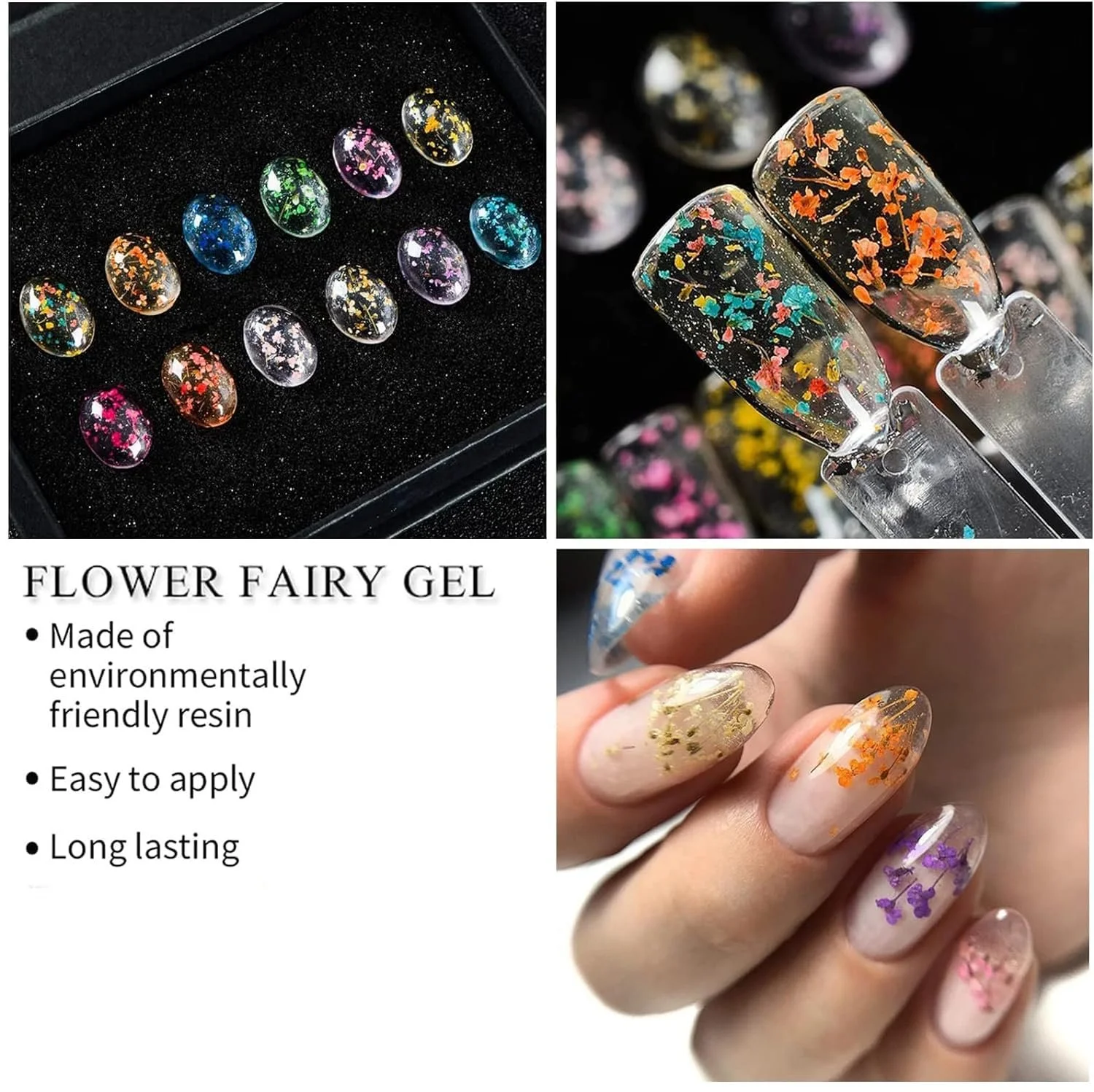 Гель-лак Bellecrey Цветочная Фея с сухоцветами Розовое Золото Розовый Зеленый Синий Фиолетовый, набор 6 цветов, фото №3