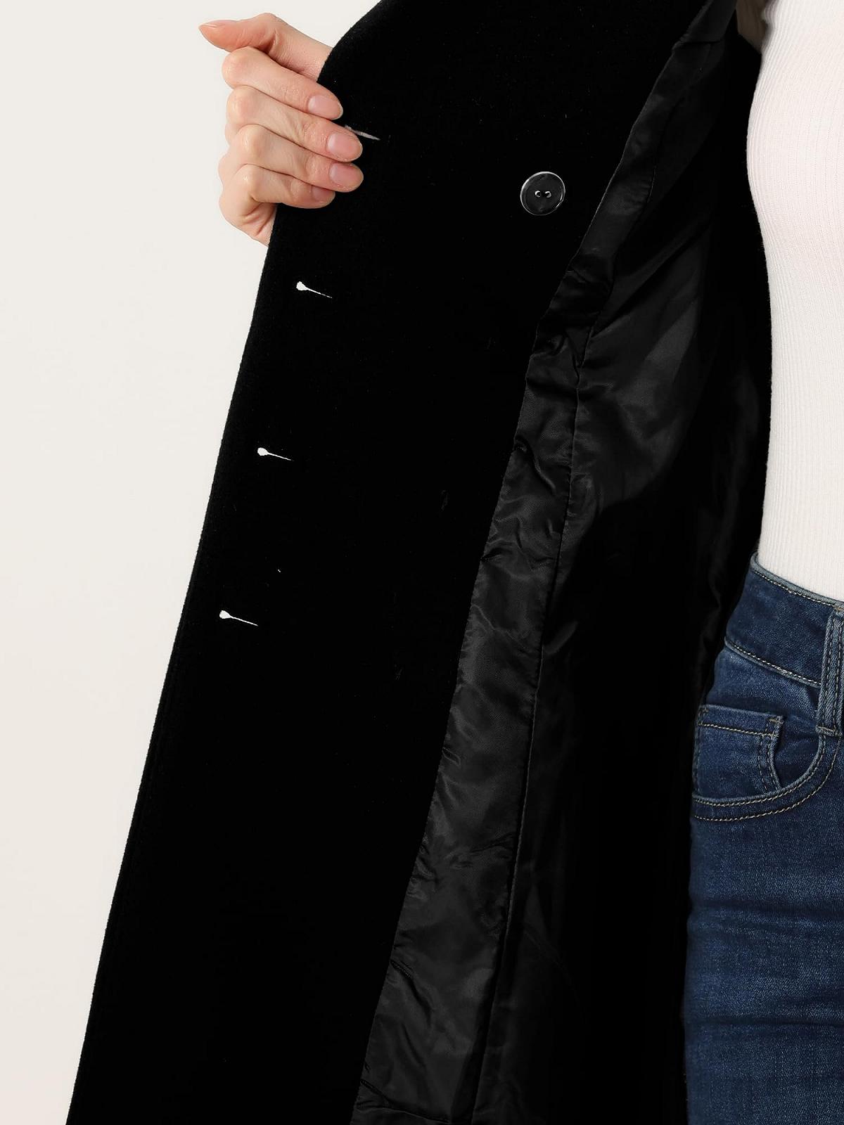 Пальто Allegra K Зимове Двобортне З Плоским Коміром З Поясом Та Кишенями, фото №5