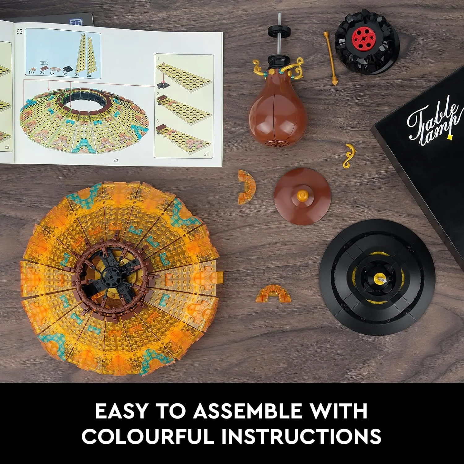 Конструктор-лампа настольная в винтажном стиле HIGH GODO, 804 детали, с LED подсветкой, классическая модель настольной лампы, креативный подарок для коллекционеров, взрослых и подростков, фото №3