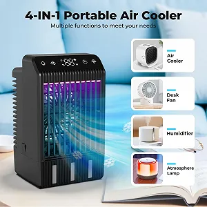 Мобильный мини-кондиционер 4-в-1 с дисплеем 1000 мл 4 скорости Пульт Двойное распыление 7 цветов synthetic.ua - Фото 1