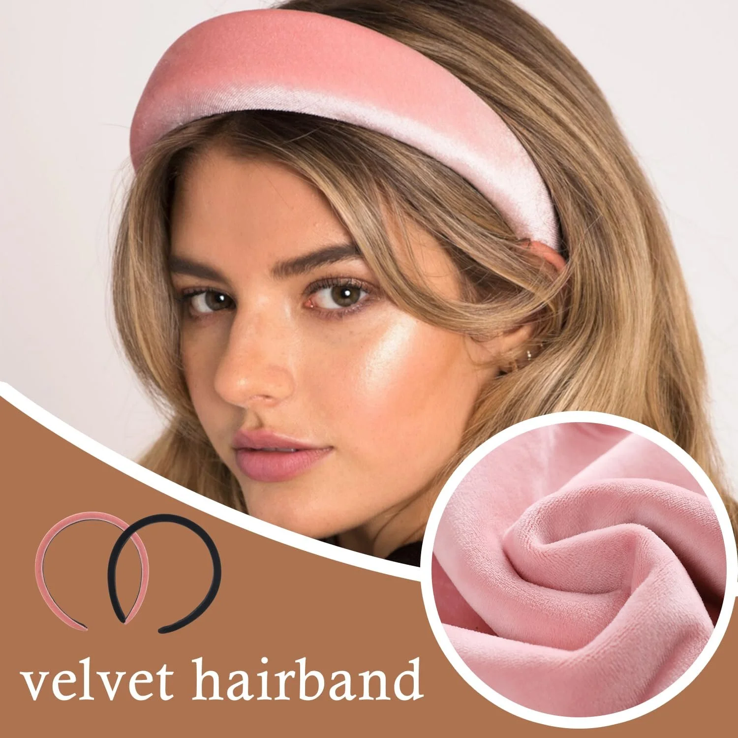 Набір з 2 жіночих обручів на голову Velvet Black + Pink, фото №4