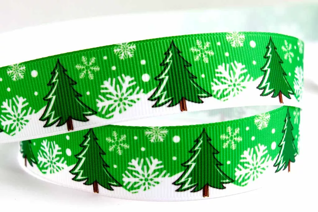 Лента репсовая Лентомания 22мм зеленая с елочками GRSGRN22GRNTR, фото №1