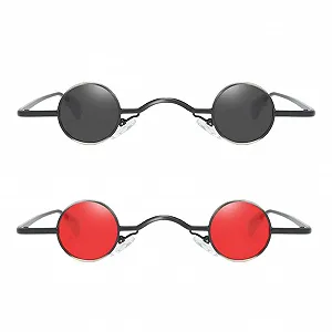 Сонцезахисні окуляри SOIMISS круглі, маленькі, ретро, поляризовані, чорні, червоні (2 шт) - Фото 1