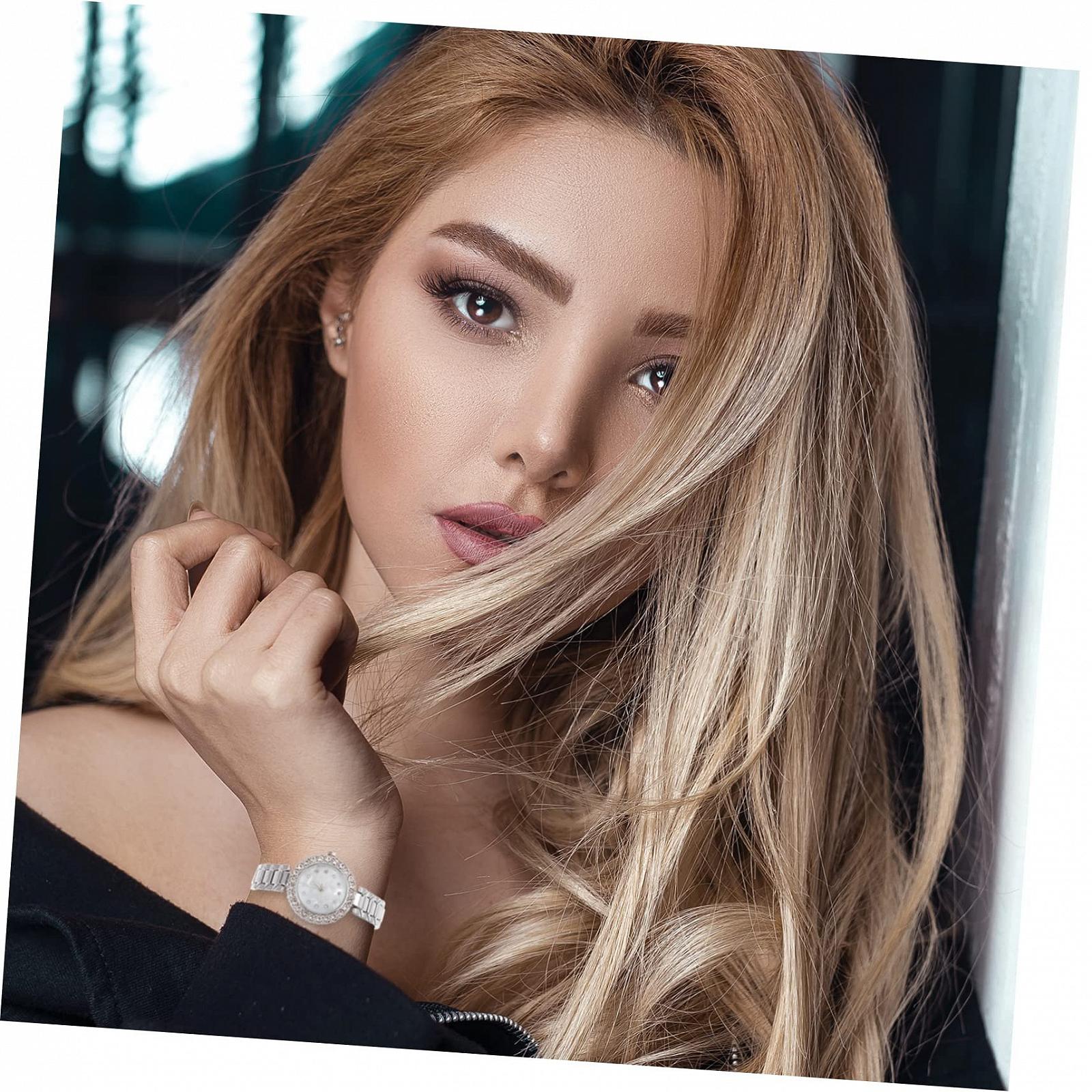 Набор Часы для женщин Healvian с браслетом Элегантный подарочный набор для свадьбы Стильный дизайн с нежным бриллиантовым мотивом, серебряный, фото №4