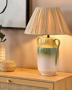 Настільна лампа Limones Керамічна Паперовий абажур Натуральна конусна форма 53 см Green / White synthetic.ua - Фото 1