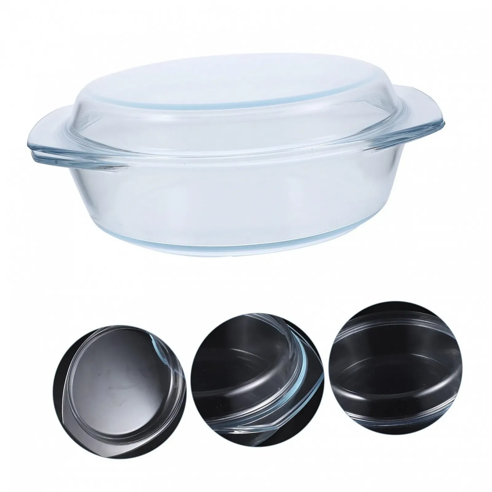 Форма для запікання BESTYASH скляна кругла з кришкою та ручками для мікрохвильової печі, фото №5