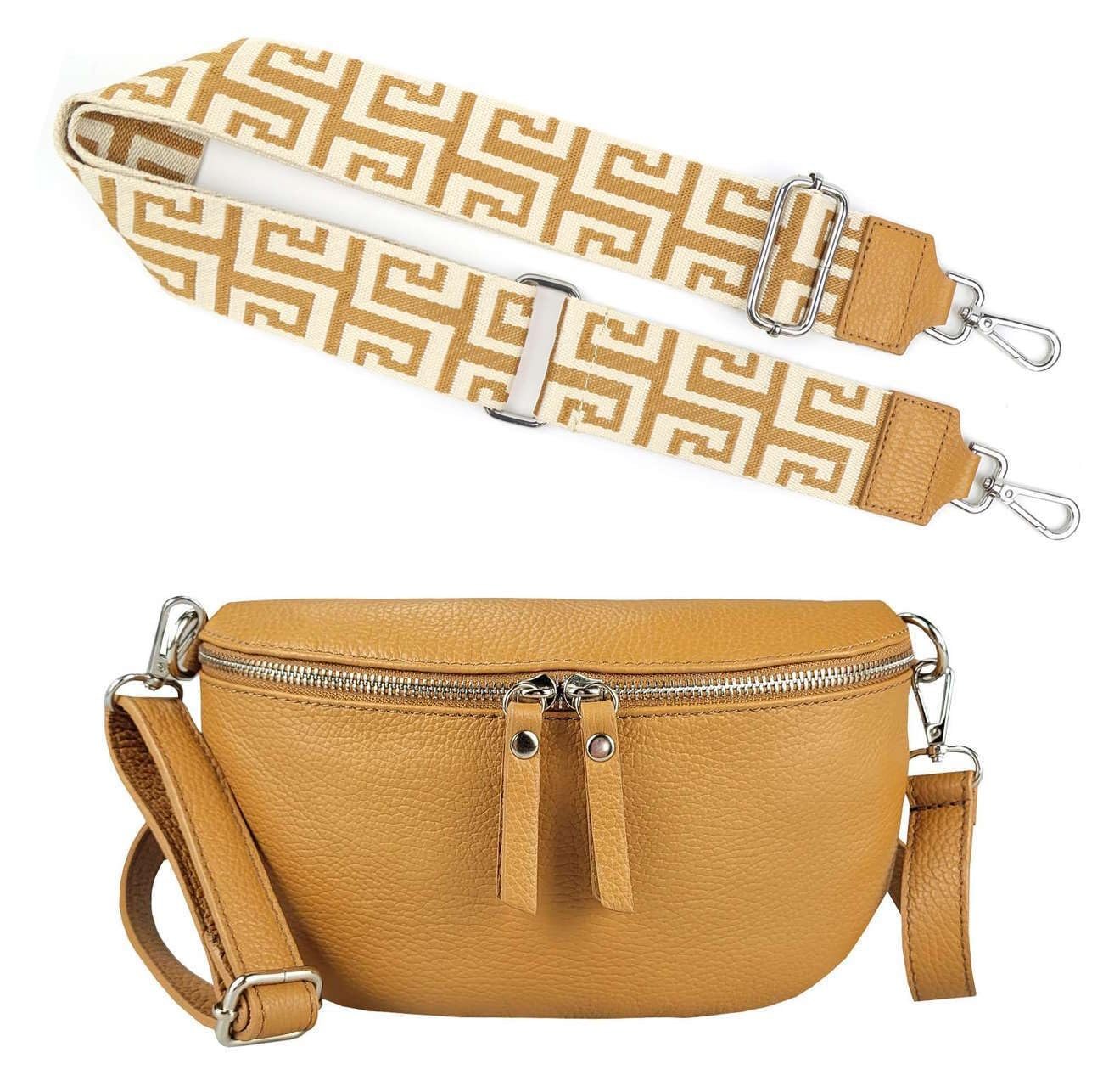 Поясная Сумка Made in Italy Кожаная Crossbody Сумка-кошелек для телефона, camel m (25 см) + ремень, фото №1