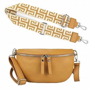 Поясная Сумка Made in Italy Кожаная Crossbody Сумка-кошелек для телефона, camel m (25 см) + ремень - Фото 1