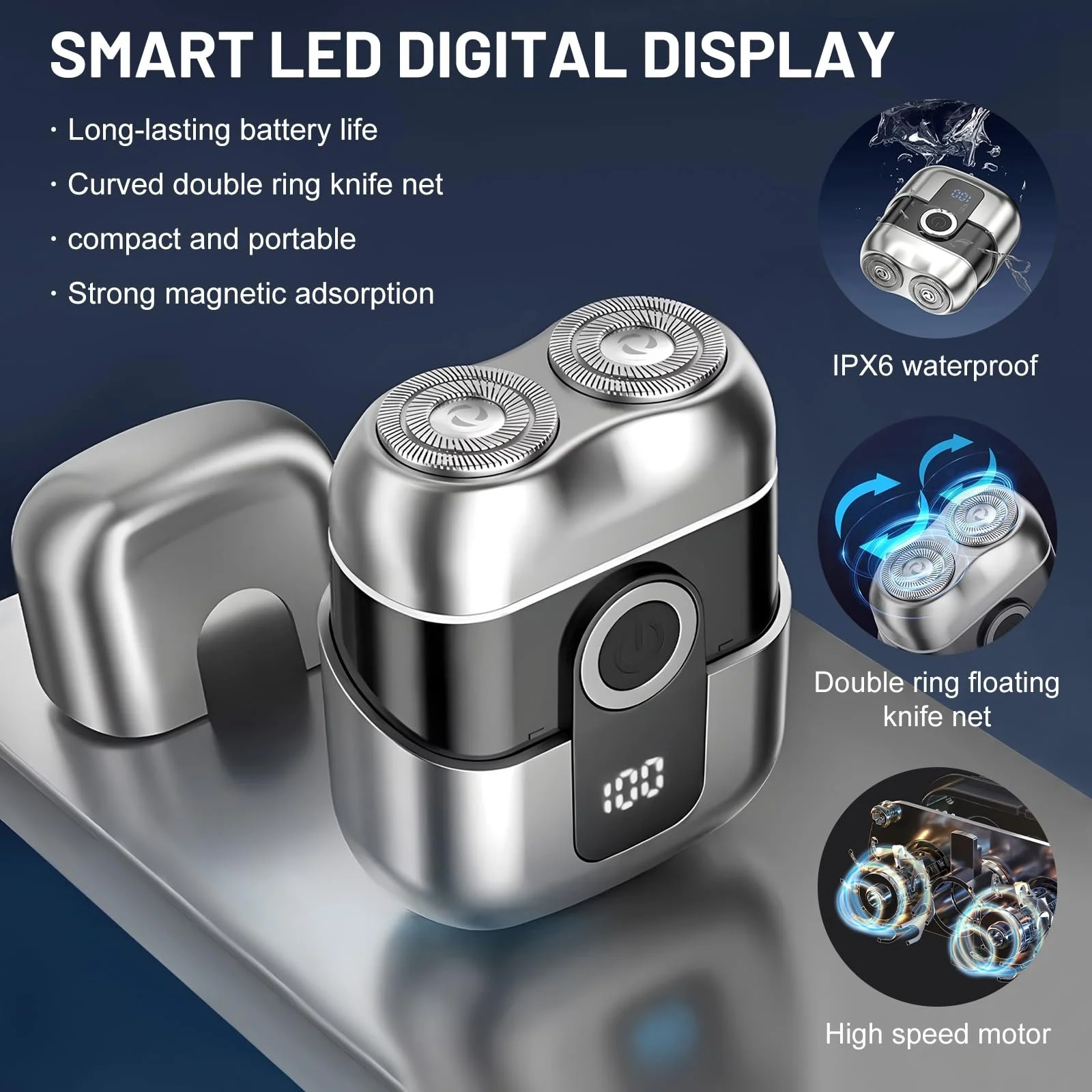 Електробритва Mini IPX6 LED Grey, фото №3 Електробритва Mini IPX6 LED Grey, фото №3