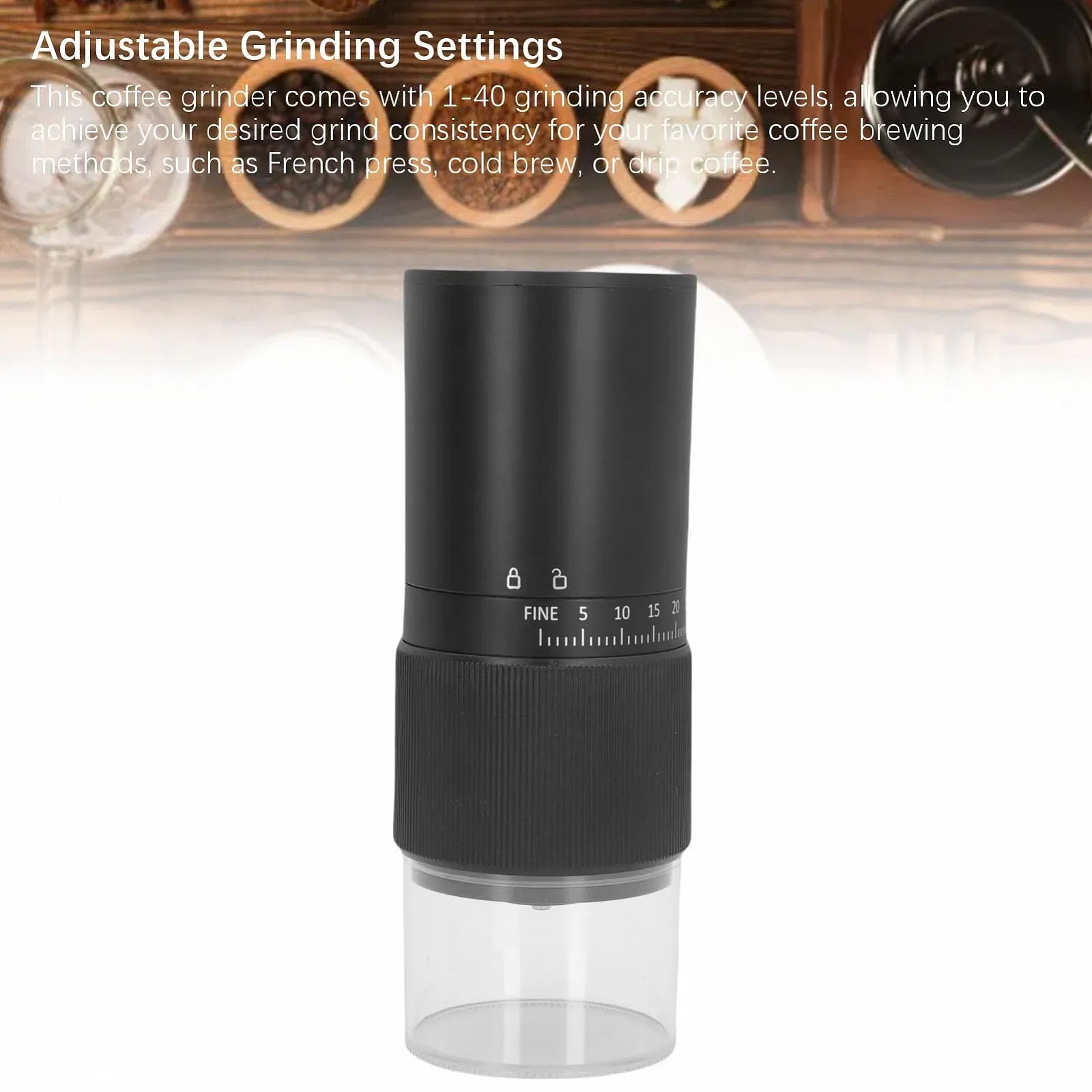 Электрическая кофемолка, керамическая, аккумуляторная мини-кофемолка с регулируемой степенью помола для дома и путешествий, фото №8