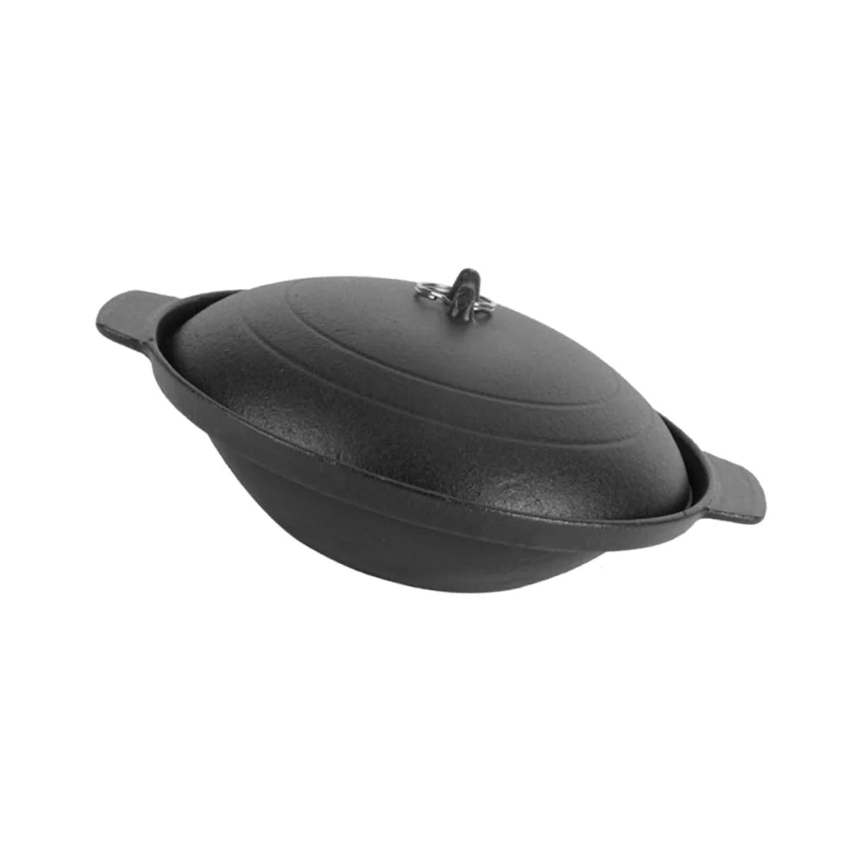 Кастрюля для тушения чугунная термостойкая с ненагревающейся ручкой желтая, фото №1