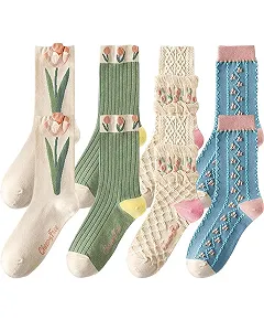 Жіночі шкарпетки, 4 пари, кольорові, розмір 36-41 - Фото 1