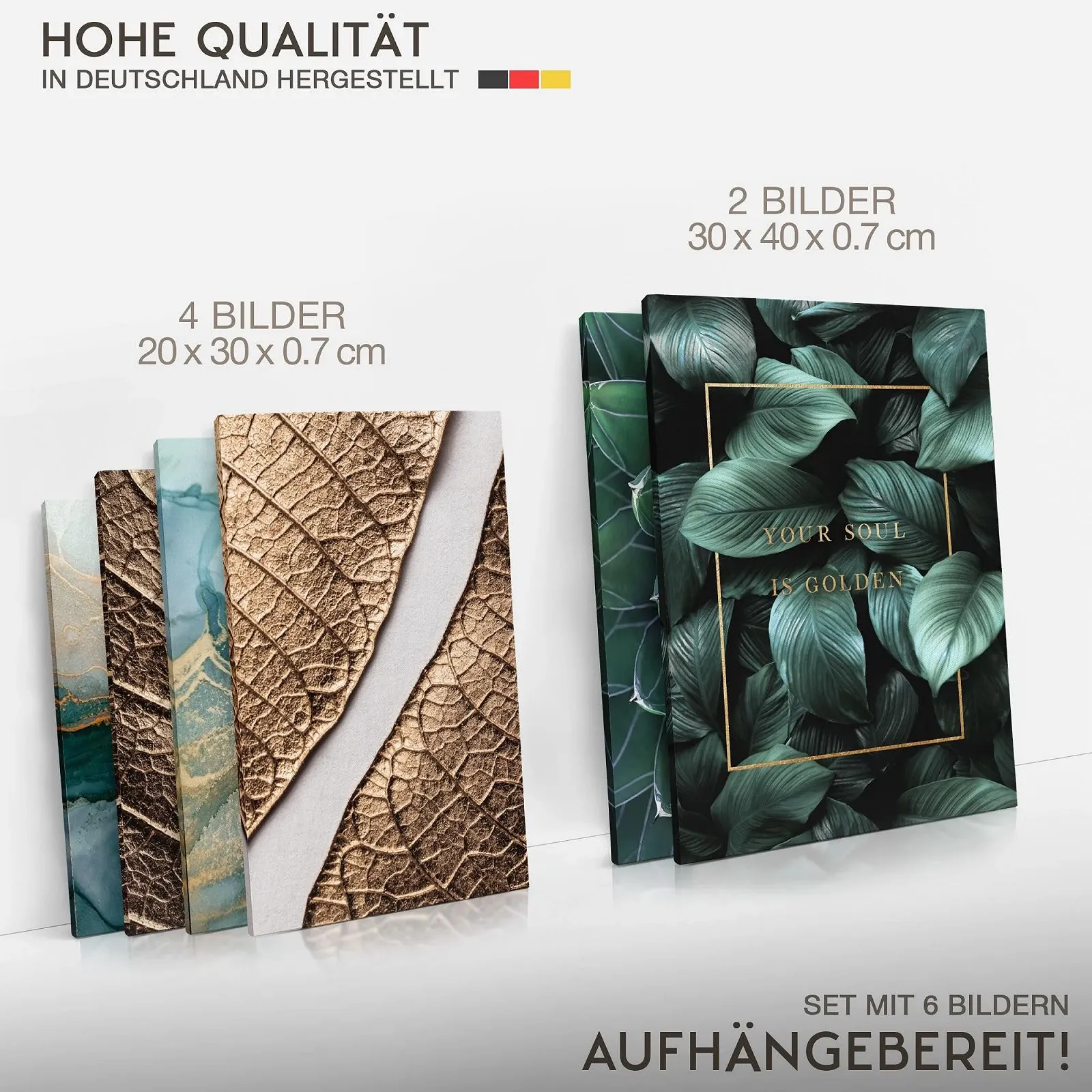 Набір настінних картин Novart N032663a Golden Leaves Modern Decoration Gold Green, фото №4