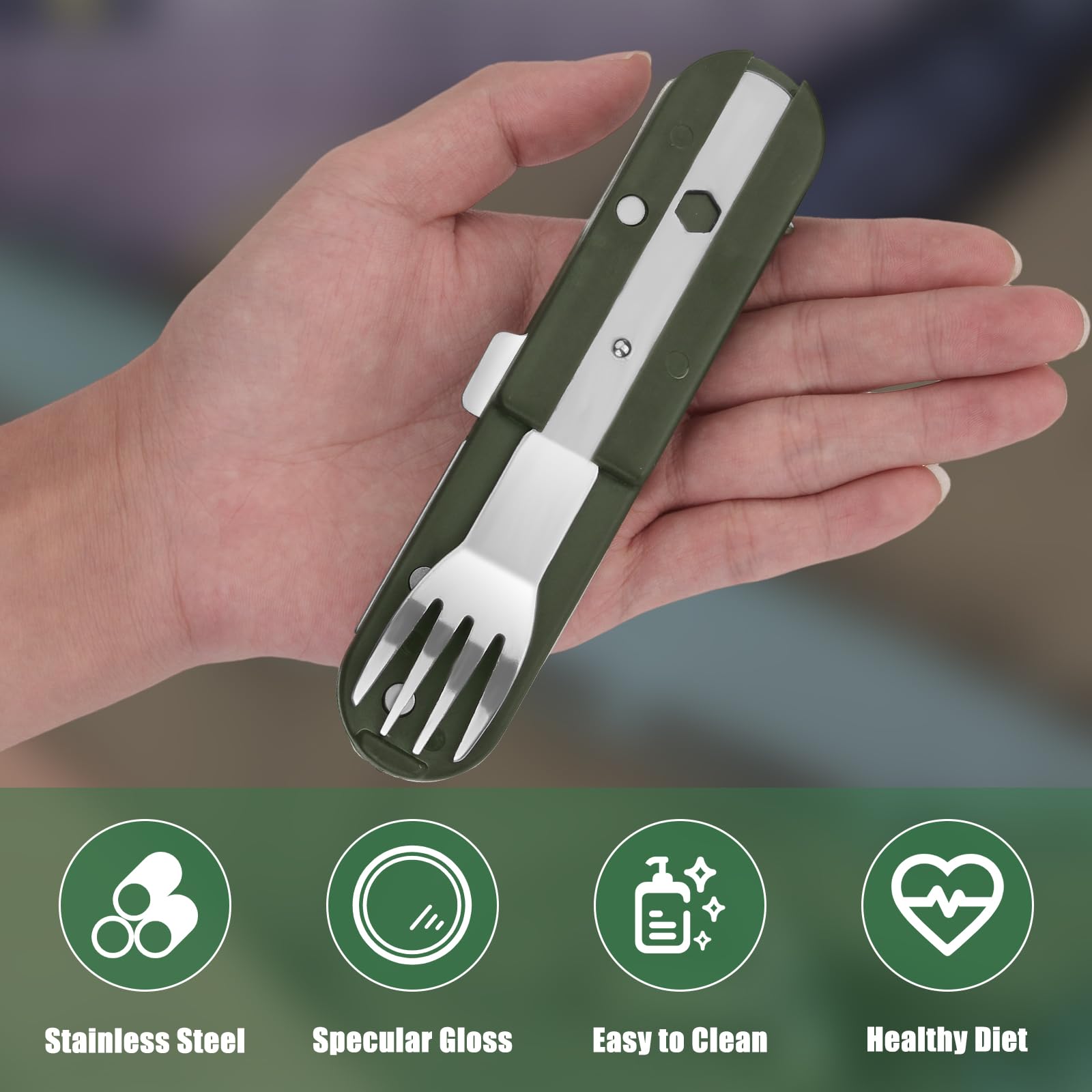 Набір столових приборів POFIBO армійський німецький 5-в-1 багатофункціональний складаний з нержавіючої сталі, фото №2 Набір столових приборів POFIBO армійський німецький 5-в-1 багатофункціональний складаний з нержавіючої сталі, фото №2