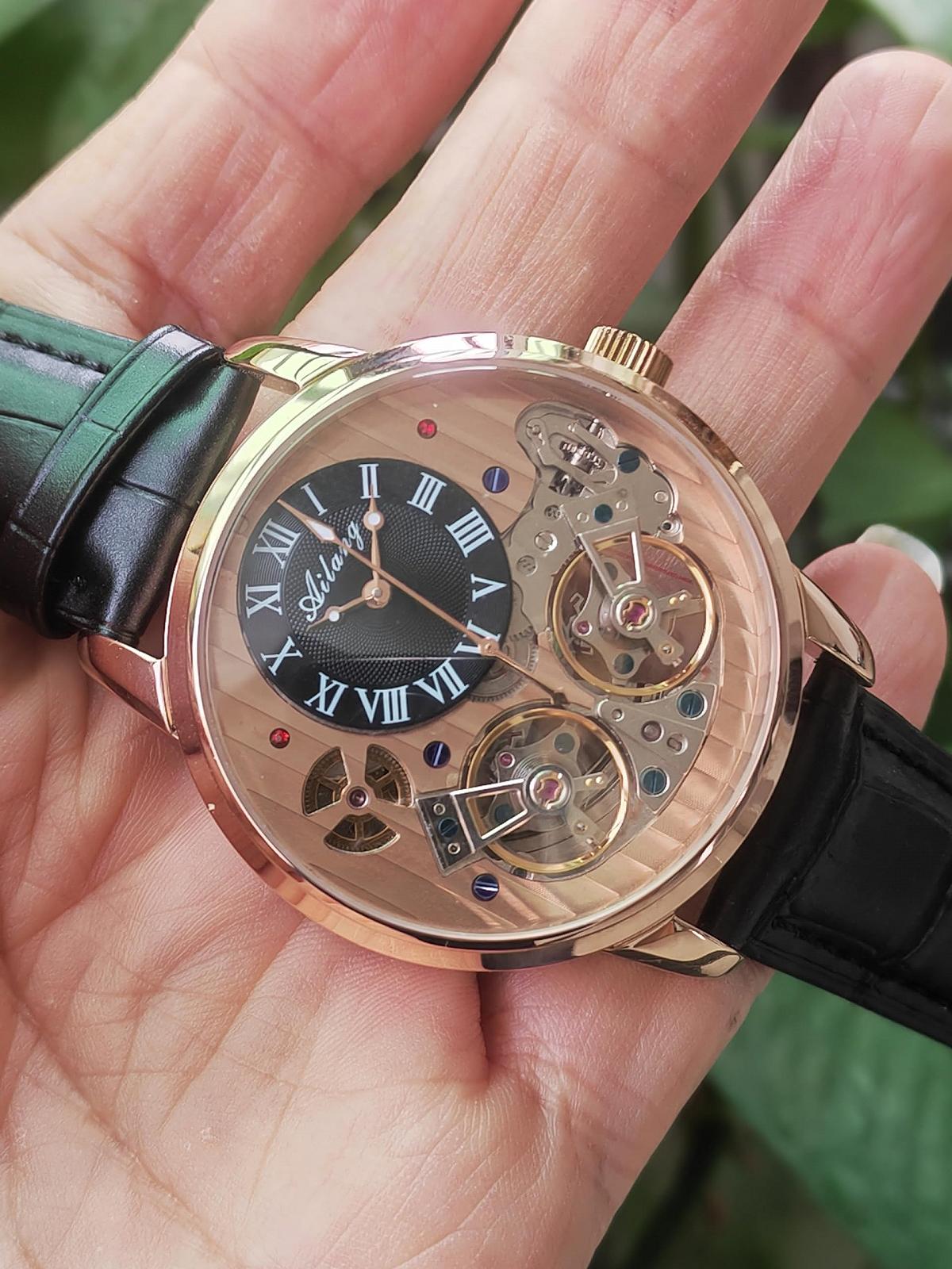 Автоматические мужские часы B BINGER Ailang с открытым механизмом, кожаный ремешок, фото №3