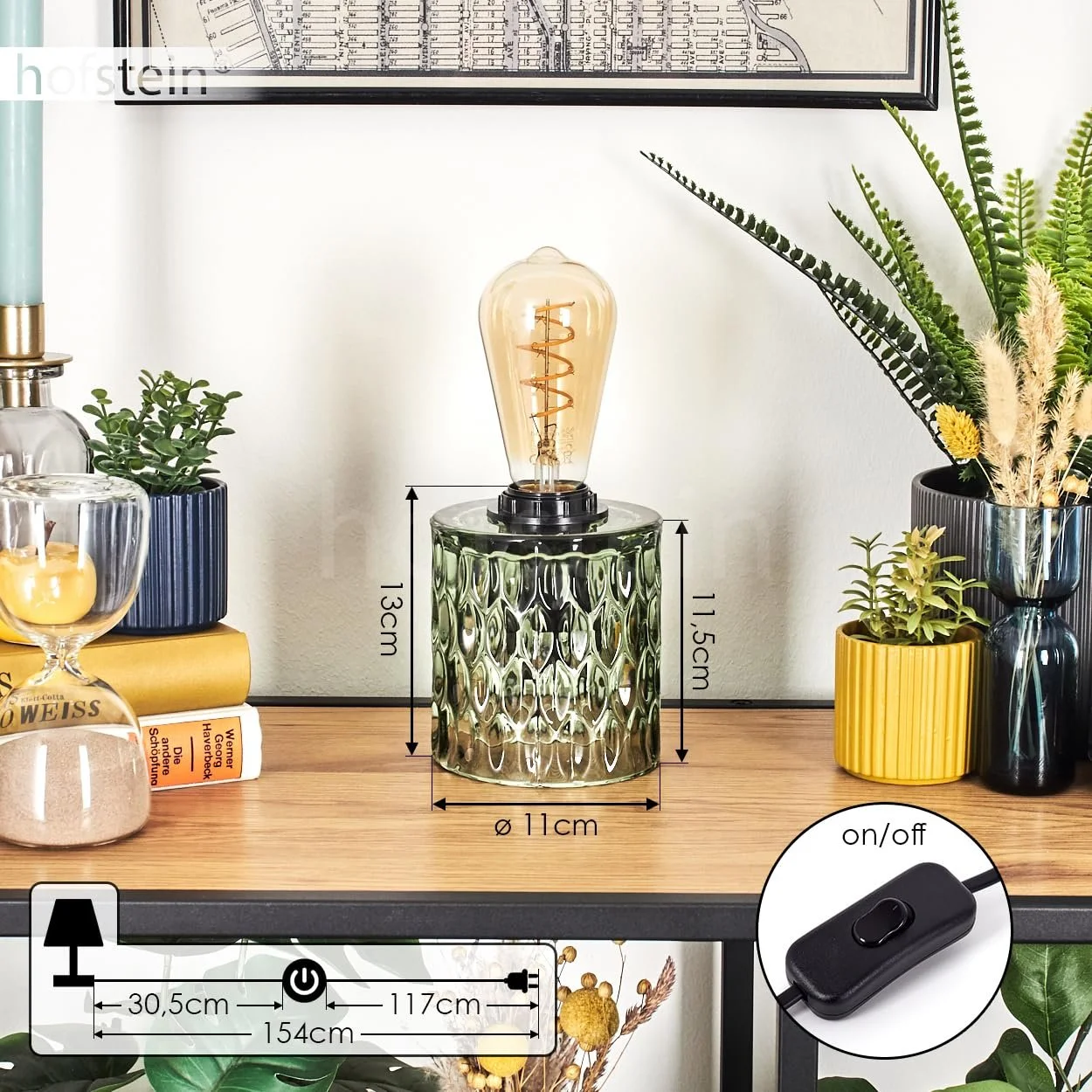 Настільна лампа HOFSTEIN Sonhim Modern Vintage / Retro Design Метал / Скло Ø11 см E27 Зелений / Чорний, фото №4