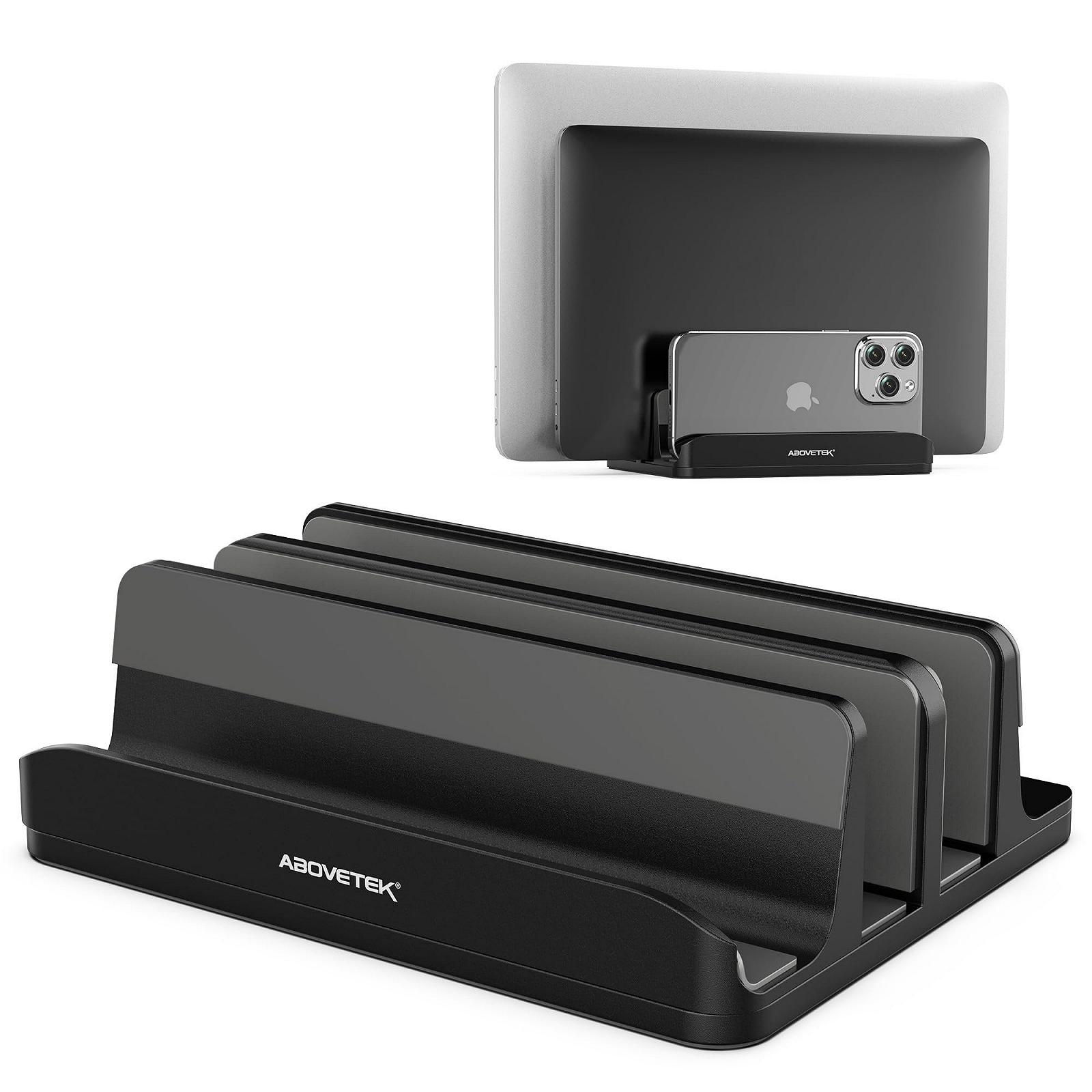 Вертикальная Подставка для Ноутбука AboveTEK до 17.3 дюймов, 4 в 1, 3 Слота, Нескользящие Силиконовые Накладки, Черный, фото №1