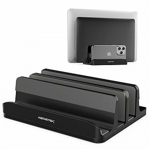 Вертикальная Подставка для Ноутбука AboveTEK до 17.3 дюймов, 4 в 1, 3 Слота, Нескользящие Силиконовые Накладки, Черный - Фото 1