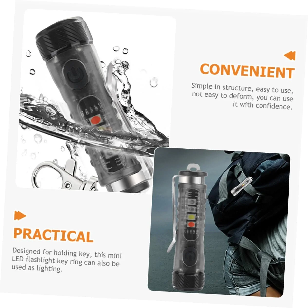 Ліхтарик-брелок Happyyami Міні Люмен Сонячний LED Кільце Світла Маленький з нержавіючої сталі, фото №2