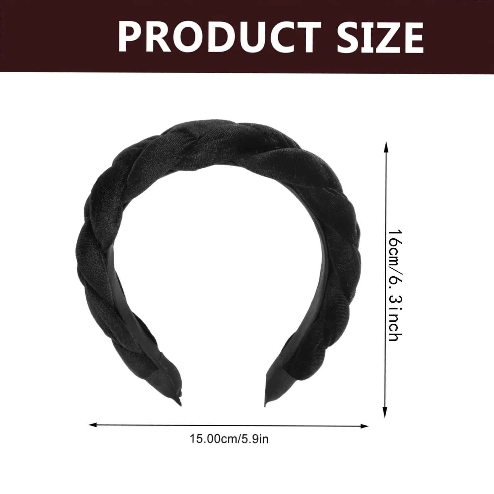 Обруч для волос бархатный плетеный винтажный эластичный черный, фото №7