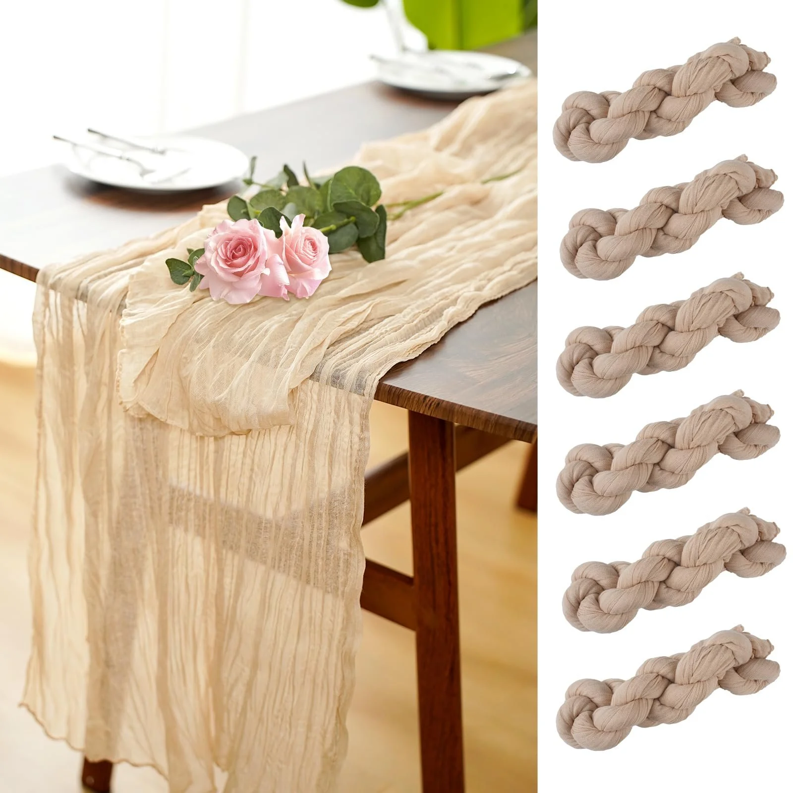 Серветка-доріжка YRYUNRUI Boho 90 x 300 см Cheesecloth 6 шт. Бежева, фото №1 Серветка-доріжка YRYUNRUI Boho 90 x 300 см Cheesecloth 6 шт. Бежева, фото №1
