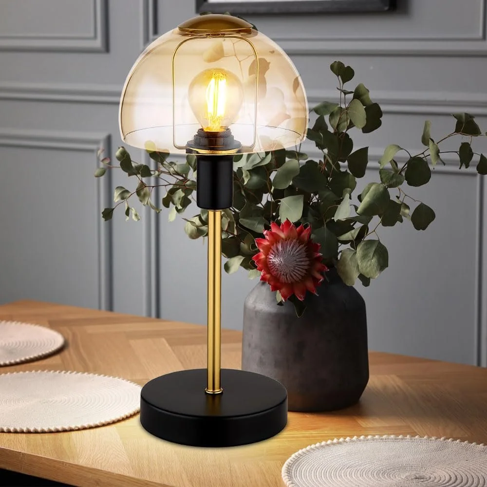 Настольная лампа GLOBO стекло металл 1x E14 диаметр 15 x 32 см золотистая черная, фото №5