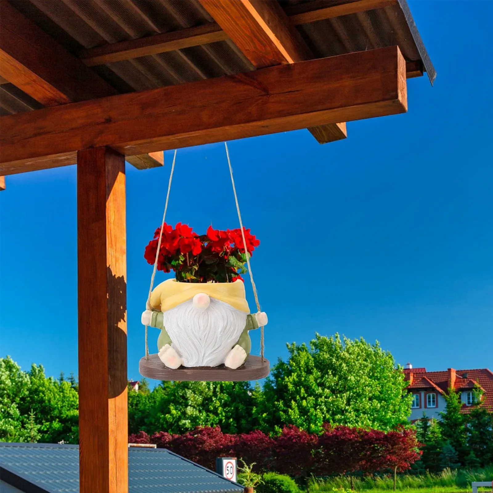 Підвісний квітковий горщик-гойдалка Безликий гном 17х13х13 см зі смоли Декоративний, фото №5