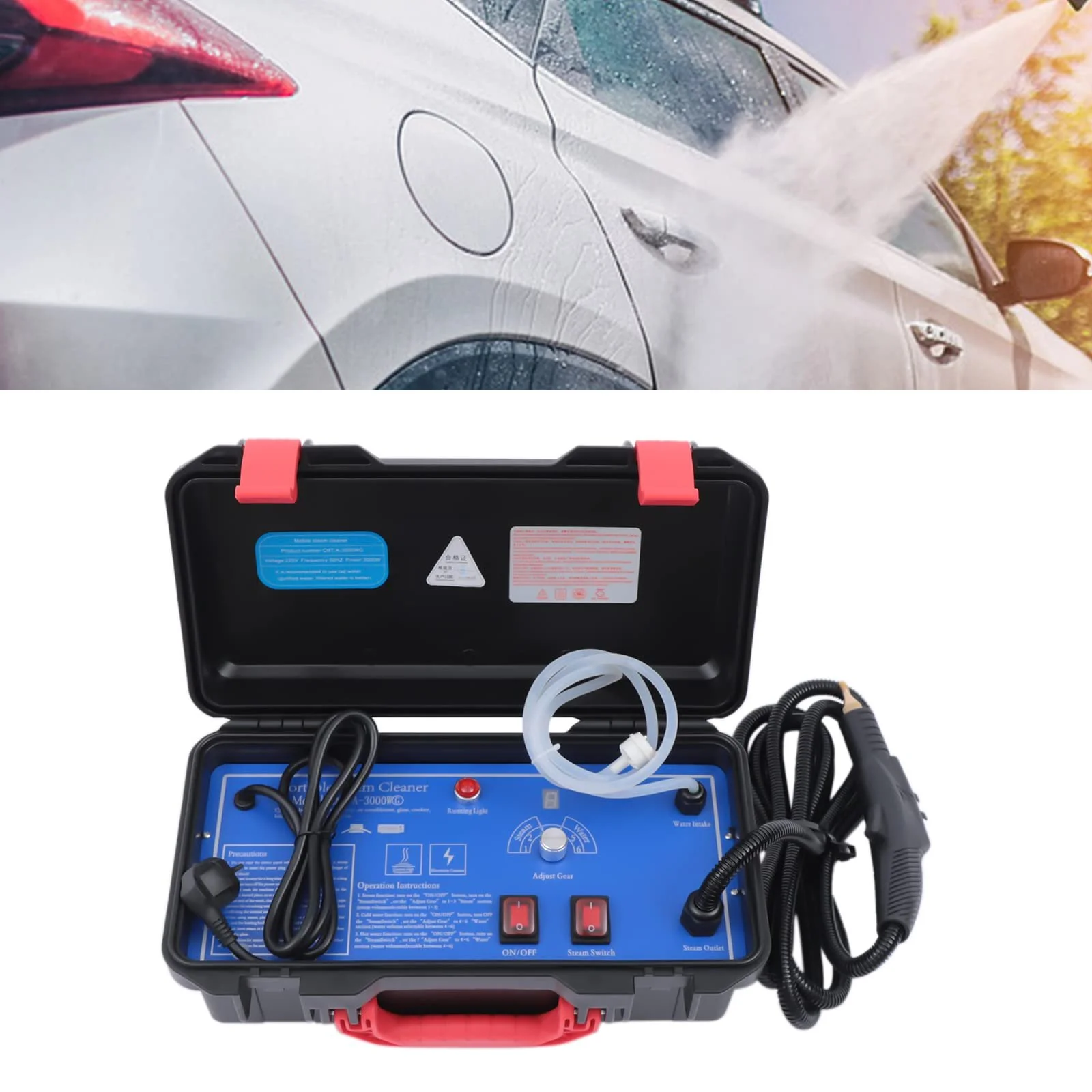 Пароочисник ручний 3000 W для кухні, ванної та автомобіля з насадками-щітками, фото №4