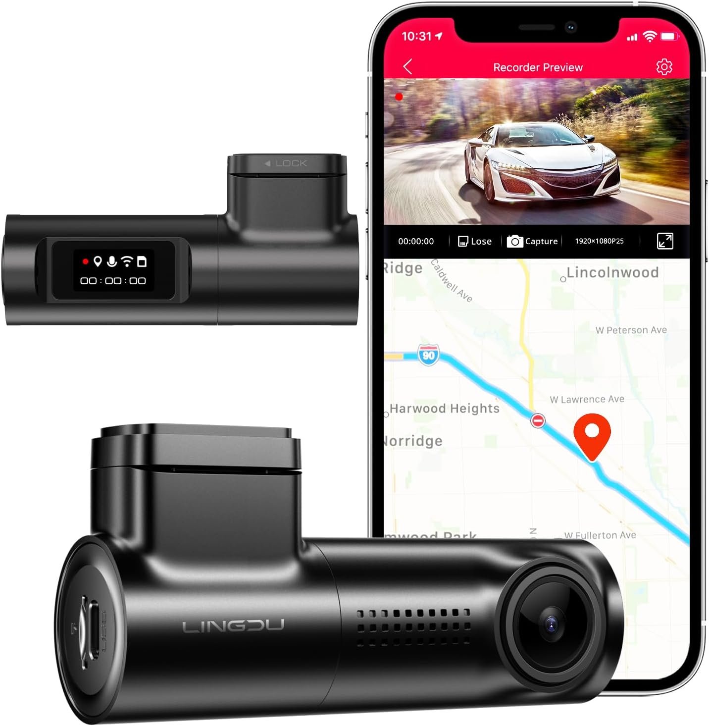 Відеореєстратор Lingdu D500 / 4К / 170° / GPS / Wi-Fi / 128ГБ вбудованої пам'яті / Чорний, фото №1