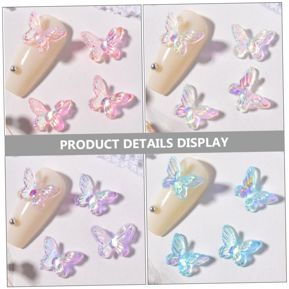 Украшения для ногтей Healvian Бабочки, 40 шт, разноцветные блестящие, фото №4 Украшения для ногтей Healvian Бабочки, 40 шт, разноцветные блестящие, фото №4