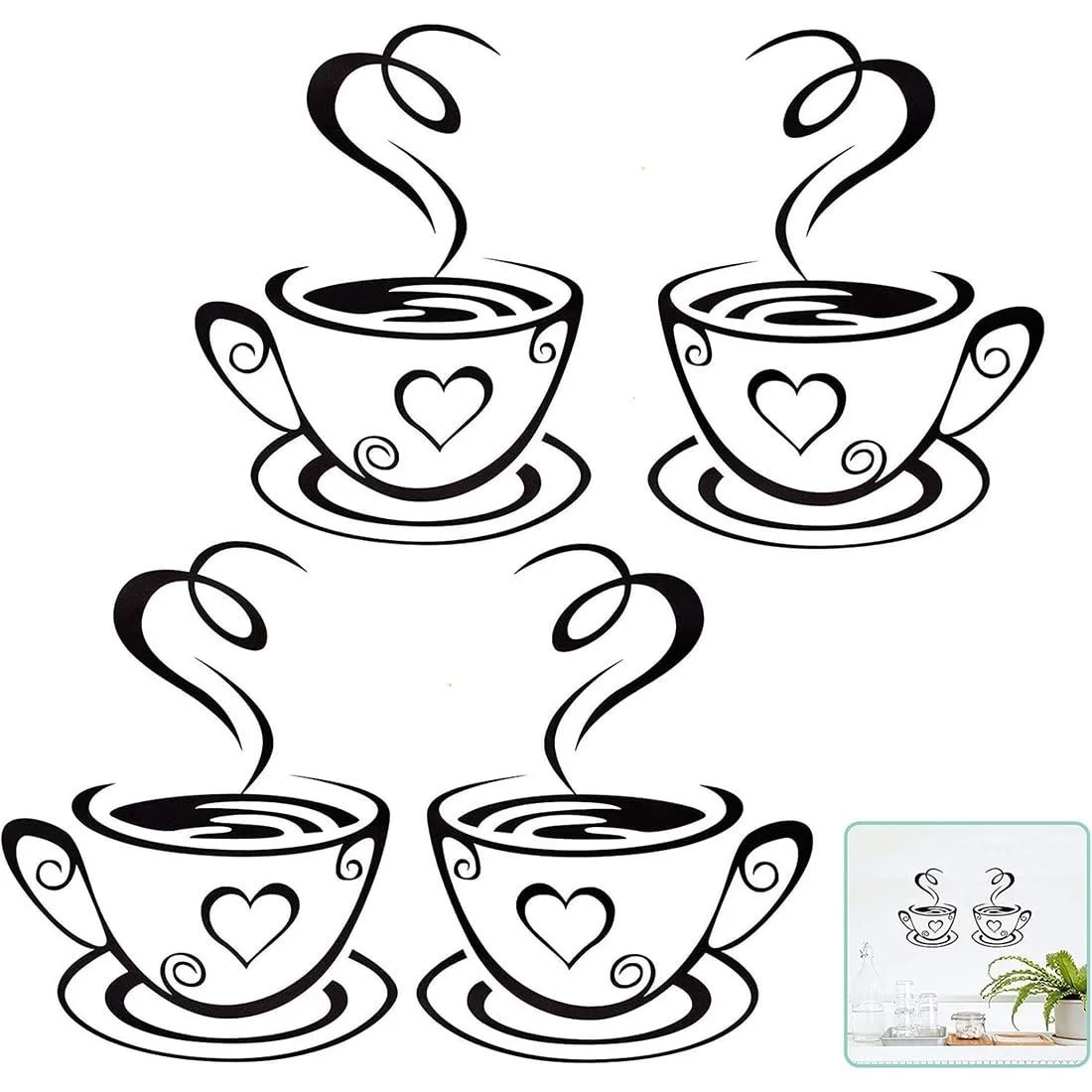 Наклейки на стіну Coffee Time Cups для кухні 2 набори, фото №1