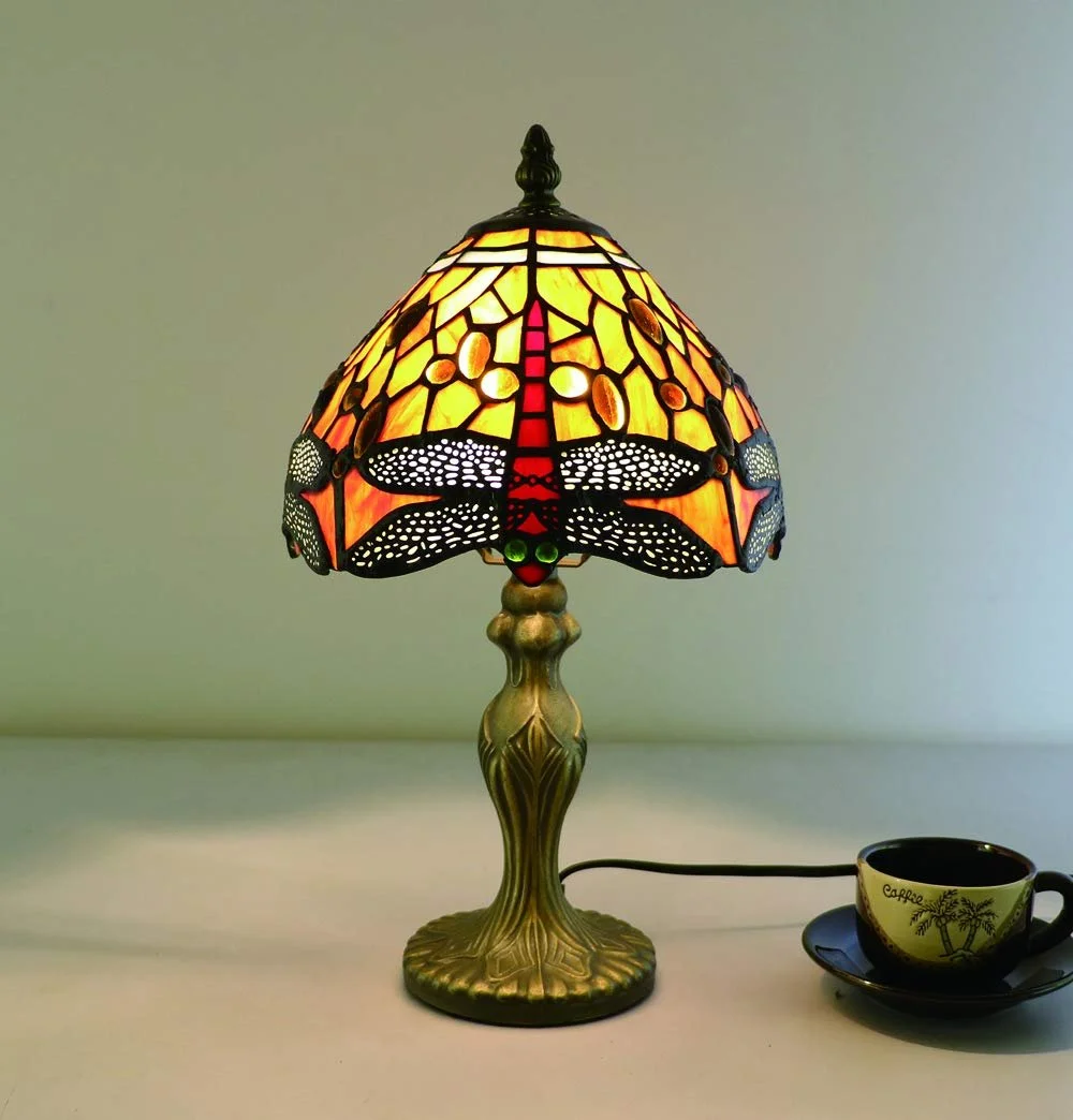 Настільна лампа Tiffany Vintage 8 дюймів E14 Червона бабка вітражне скло червона, фото №3