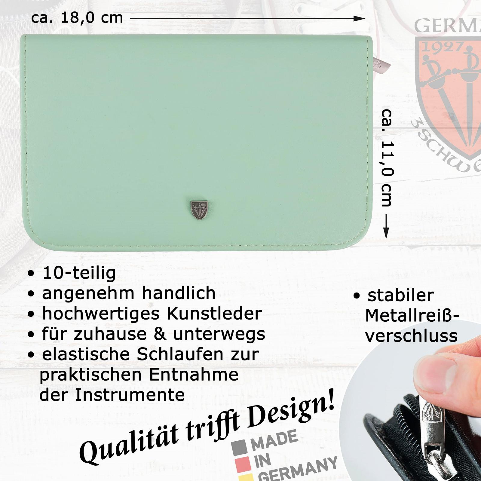 Набір для манікюру DREI SCHWERTER Spezia 10 предметів, чохол зі штучної шкіри м'ятного кольору, фото №3 Набір для манікюру DREI SCHWERTER Spezia 10 предметів, чохол зі штучної шкіри м'ятного кольору, фото №3