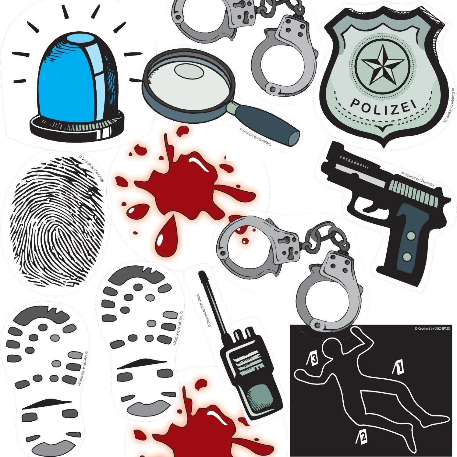 Набір посуду для вечірки Детектив Фло, 36 предметів: 8 тарілок, 8 стаканів, 20 серветок, конфетті XXL, фото №2