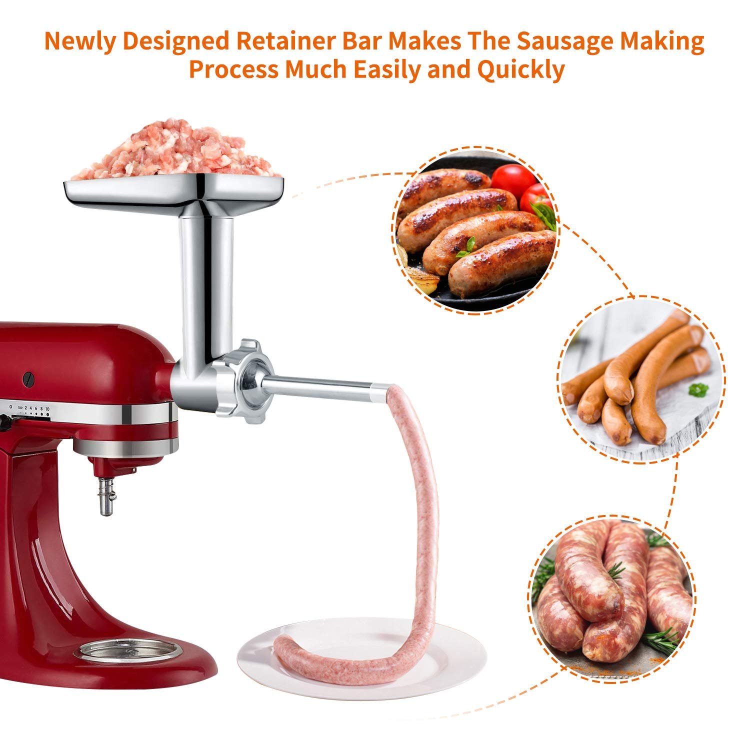 Насадка-м'ясорубка Gdrtwwh для міксерів KitchenAid з аксесуарами Металева, фото №3