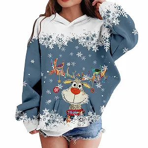 Пуловер Детский Свитшот Топ Повседневный Рождественский свитер Детский свитшот с мультяшной головой оленя, с длинными рукавами, для мальчиков и девочек (2">–12 лет) - Фото 1