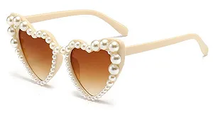 Солнцезащитные очки Сердце JFAN Ретро с жемчужной оправой UV400 - Фото 1