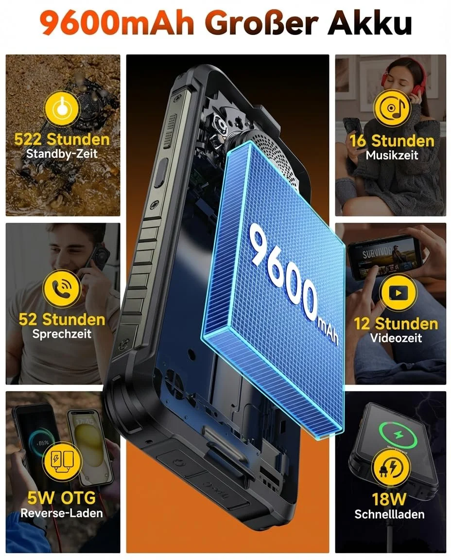 Смартфон Ulefone RugKing Outdoor 16/256GB 9600мАч IP68/IP69K 50МП 128дБ Android 15, фото №4 Смартфон Ulefone RugKing Outdoor 16/256GB 9600мАч IP68/IP69K 50МП 128дБ Android 15, фото №4
