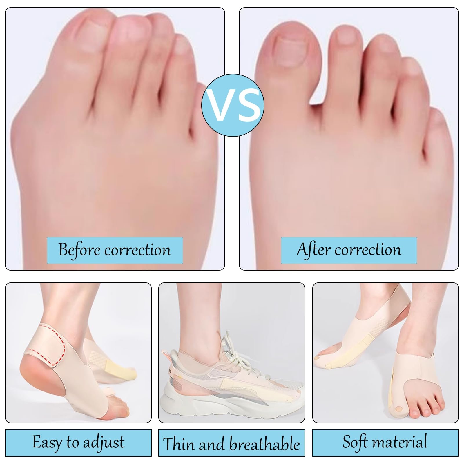 Коректор великого пальця стопи (2 шт. в упаковці) з нековзним ремінцем на п'яті, ергономічний, фото №4