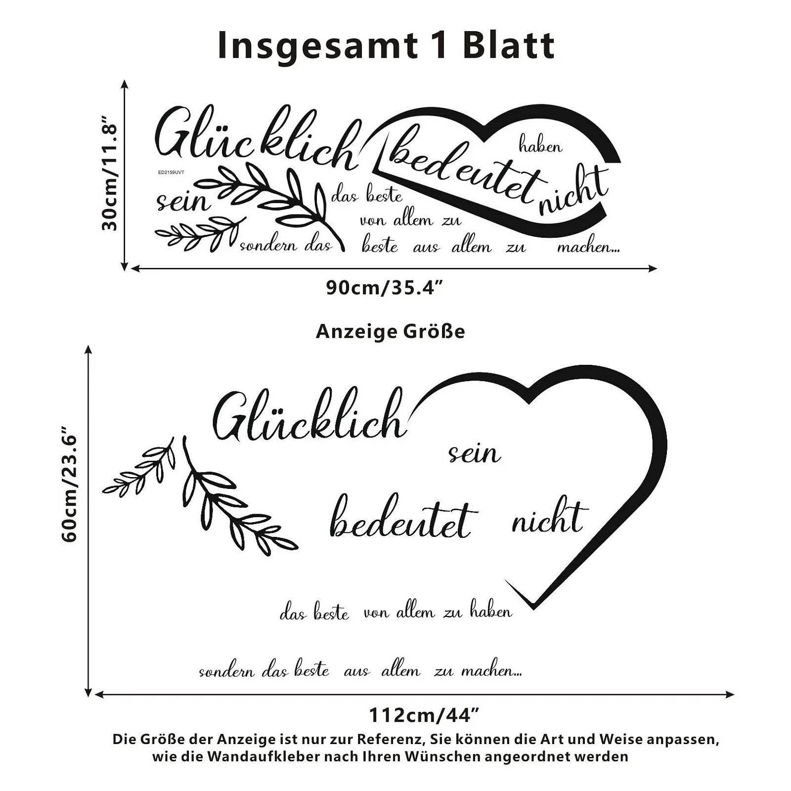 Наклейка на стену ANHUIB Happy Inspirational Sayings Quotes Черная, фото №7