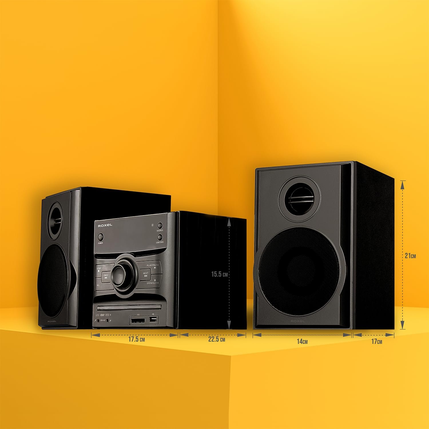 Мини-стереосистема Roxel RCD-250BT Micro Hi-Fi, DVD-проигрыватель, функция караоке, дистанционное управление, беспроводное воспроизведение, FM-радио, воспроизведение USB MP3, выходная мощность 40 Вт RMS, фото №5